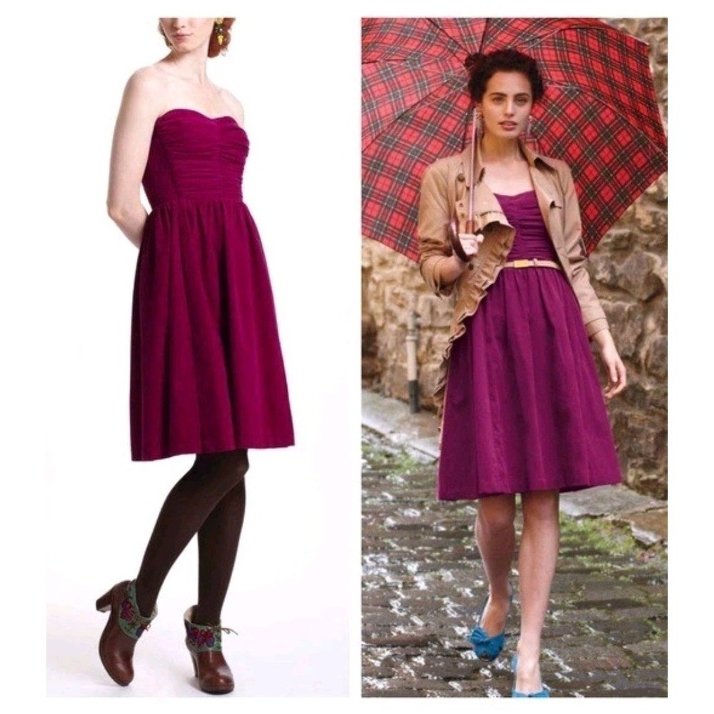 HD in Paris Anthropologie Dress Women 6 Magenta Corduroy Ruched Halter Excellent